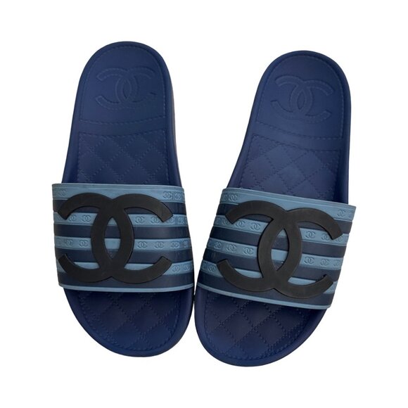 Chanel logo rubber blue slides size 38 - Picture 1 of 7